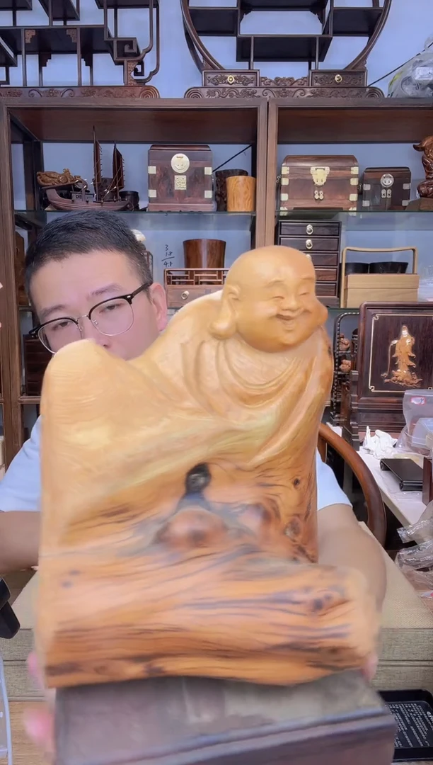 乌木类书架345崖柏弥勒摆件