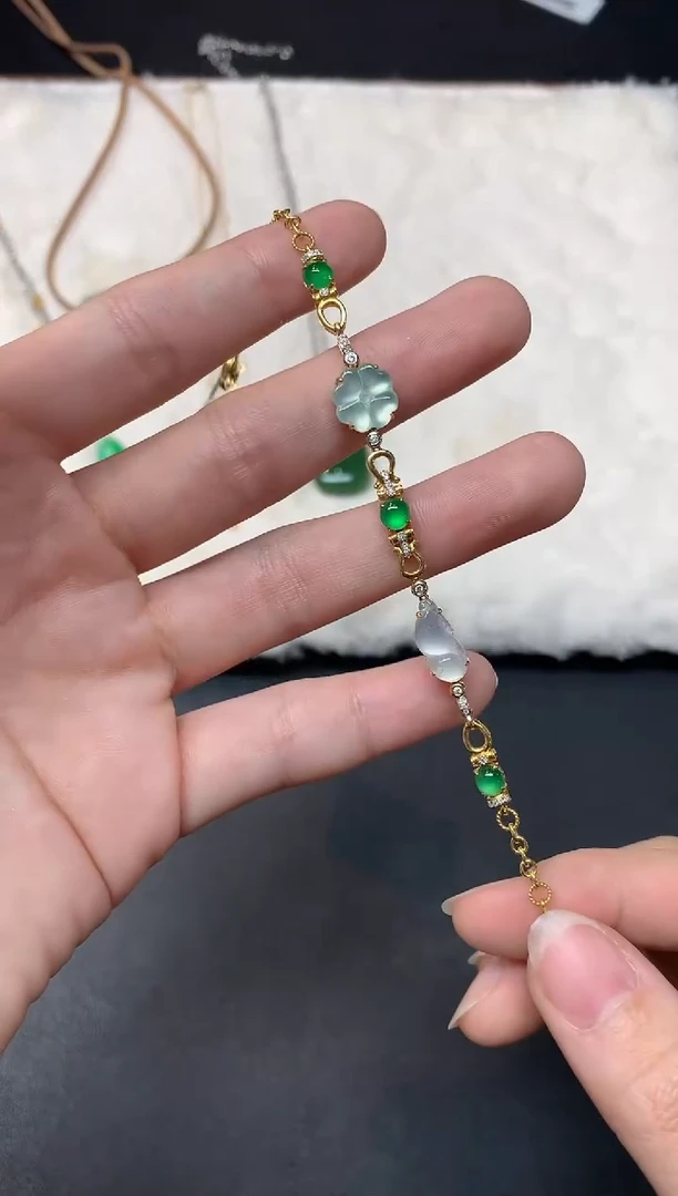 18K金镶嵌手链翡翠S342|7980