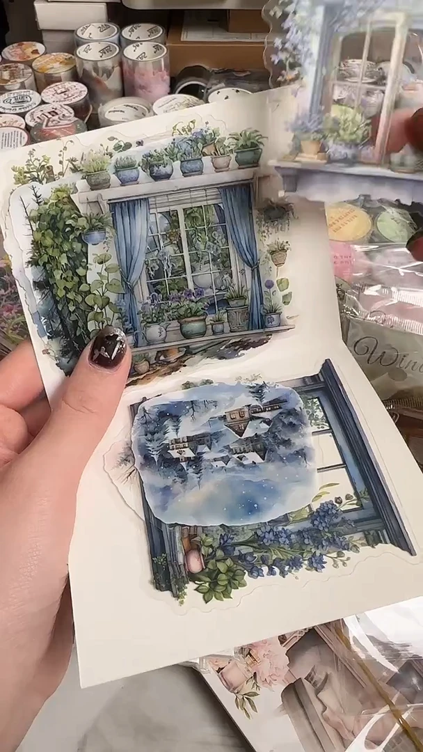 1-19 四季窗景贴纸 4款