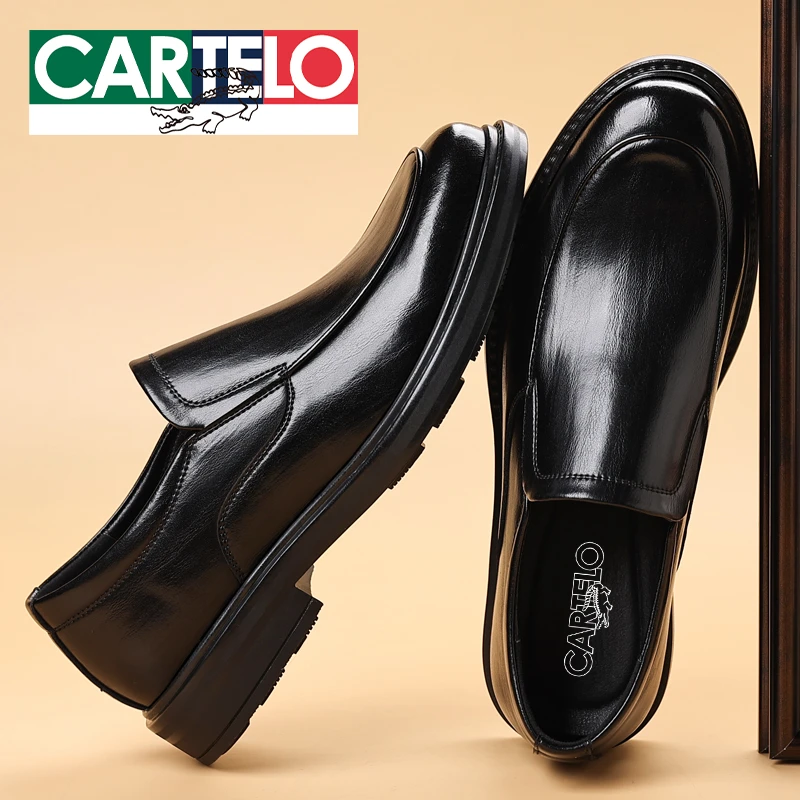 卡帝乐鳄鱼新款男鞋春季黑色休闲皮鞋真皮通勤套脚办公室鞋爸爸鞋