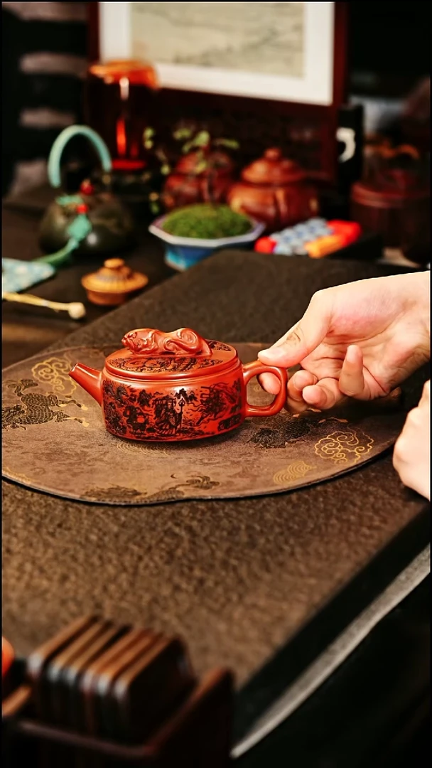 茶壶紫砂宜兴紫砂 卧虎藏龙刻西游记 李恒阳 h881