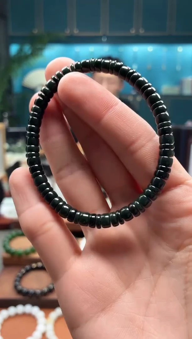 未镶嵌手串和田玉黑青6mm药片