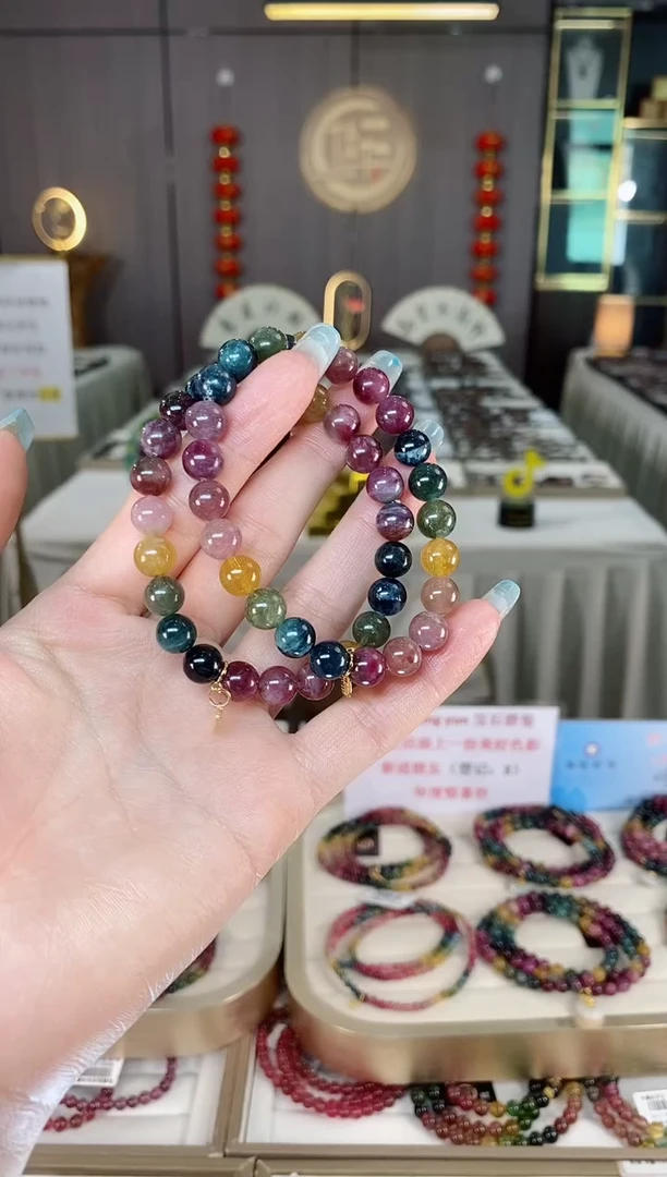 未镶嵌老矿碧玺彩虹单圈手串8mm+碧玺多样性发一条mz