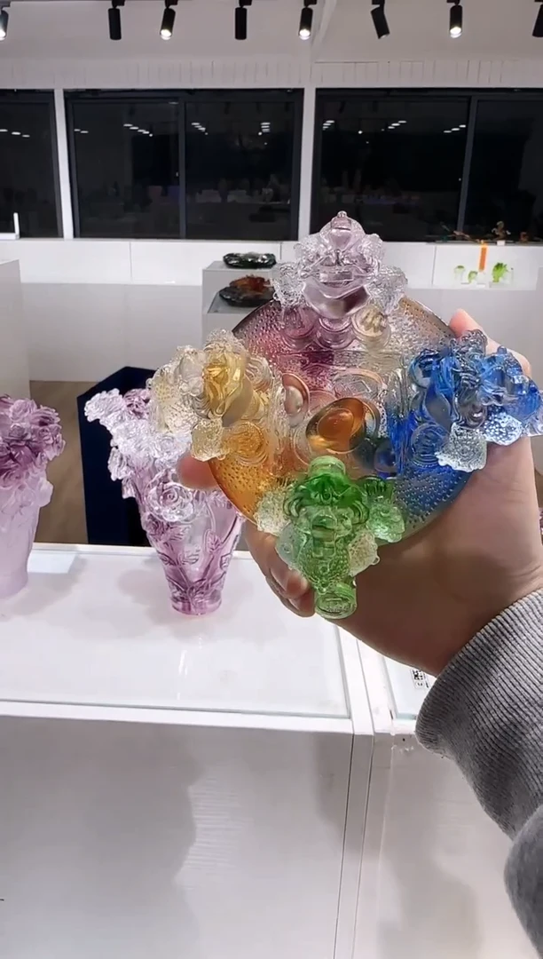 手工艺品琉璃四方纳财彩色