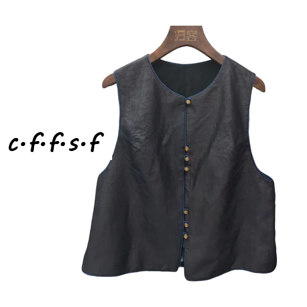 【裁缝方师傅家】女士香云纱包边马夹中国风圆领休闲百搭时尚复古