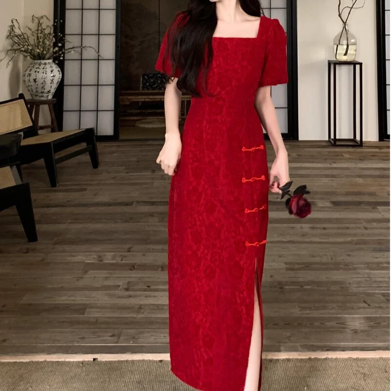 大码旗袍敬酒服新娘红色中式订婚礼服连衣裙回门结婚高级感改良女