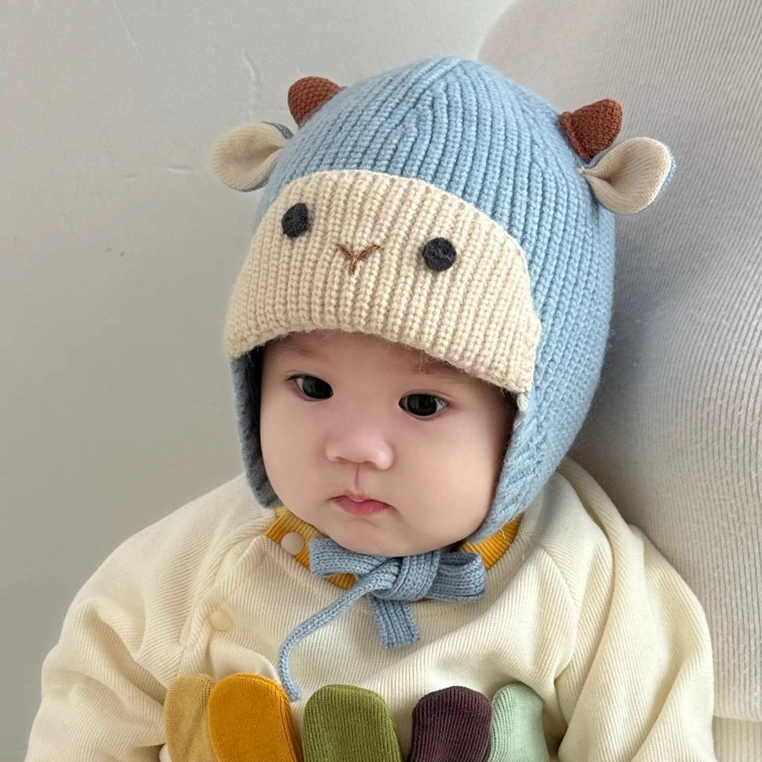 婴儿帽子秋冬季婴幼儿男女宝宝可爱针织帽保暖加厚冬天护耳毛线帽