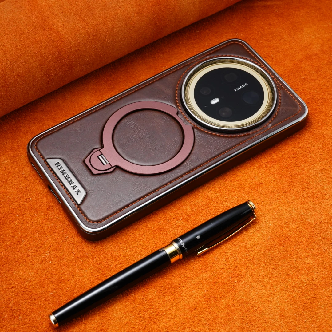 适用于华为Mate70Pro+旋转磁吸支架手机壳高档皮纹mate60全包防摔
