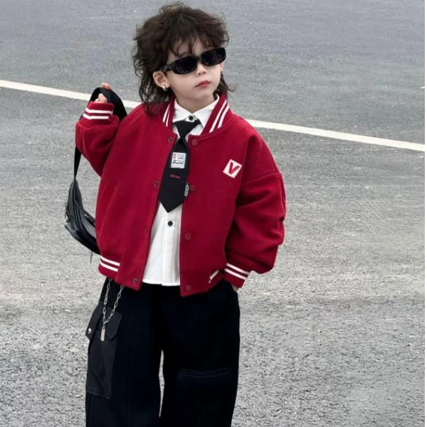 针织外套套装加厚时尚单排扣加绒冬款针织套装圆领男童洋气儿童