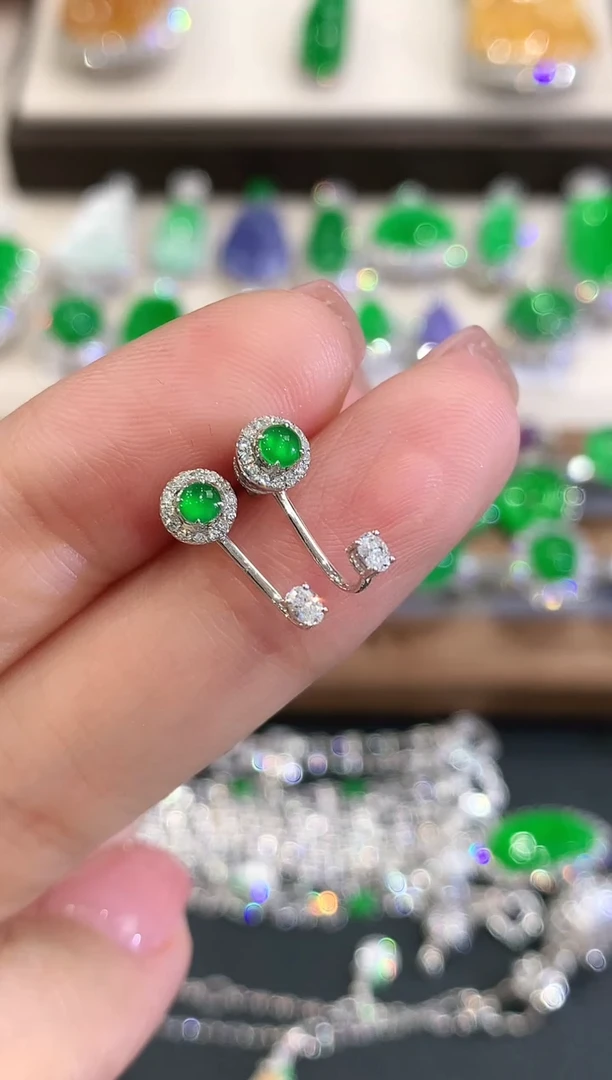 18K金镶嵌翡翠耳饰a28多样性一件发货