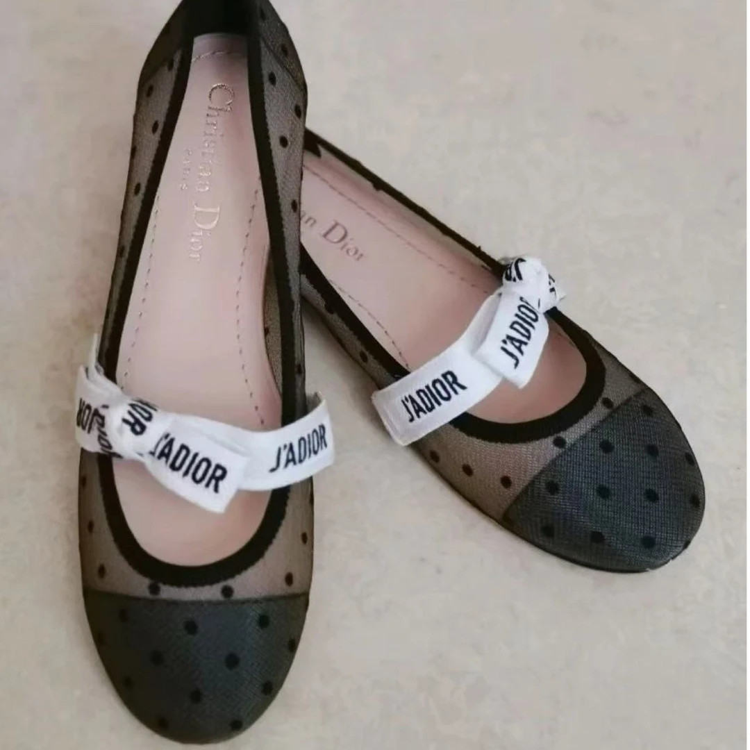 未使用 DIOR/迪奥 黑色网面波点芭蕾舞鞋 38