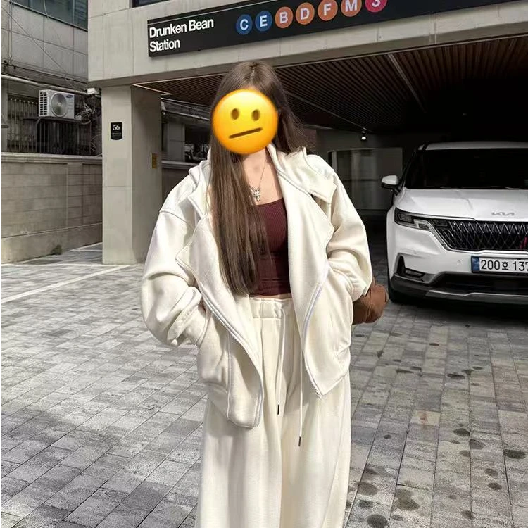 6196双拉链开衫连帽卫衣时尚套装女早春显瘦套装休闲百搭NJ