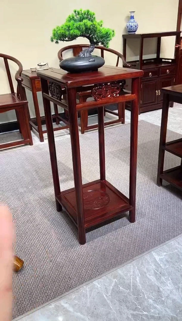 黑酸枝木类成套家具新款镂空花架