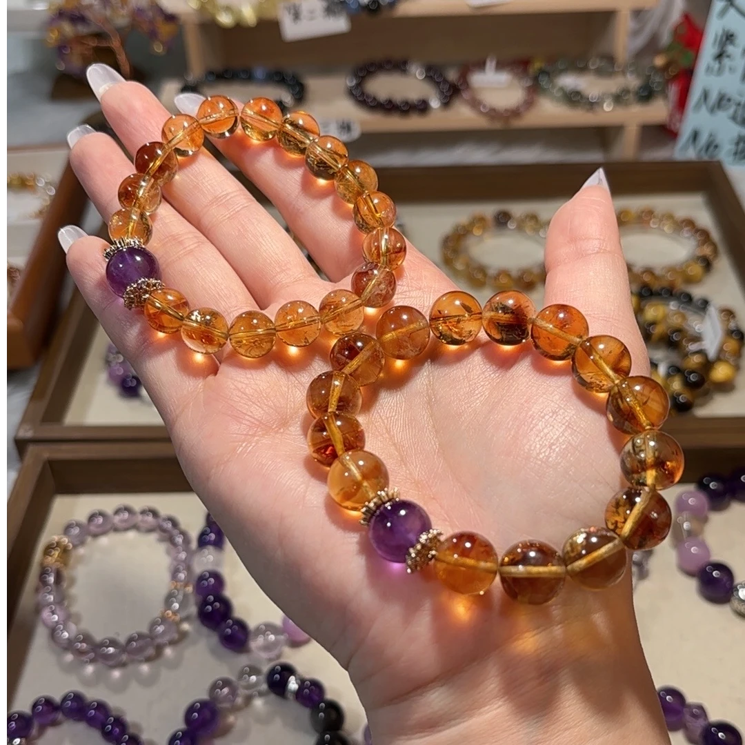 XH000-黄塔晶紫水顶珠手串有暇多样性发一