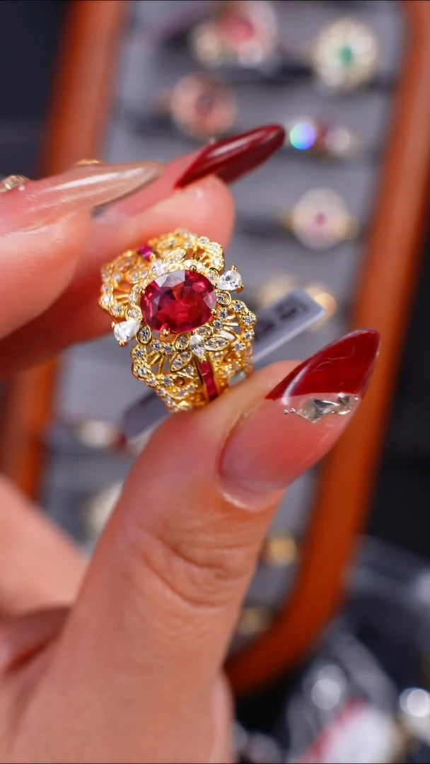 银S925镶嵌戒指碧玺戒指