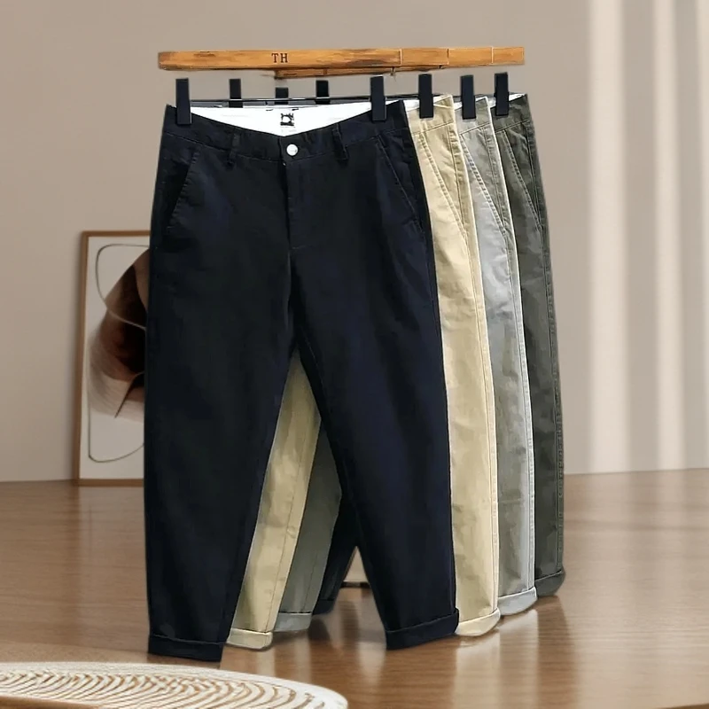 秋季小直筒时尚休闲裤男士潮牌韩版潮流痞帅弹九分色小脚工装裤