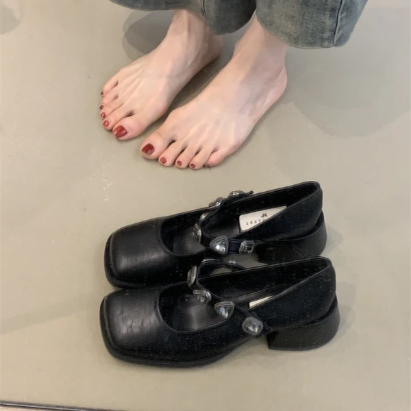 ALQR-987-456法式高级链条单鞋女鞋子春秋季粗跟晚晚玛丽珍小皮鞋