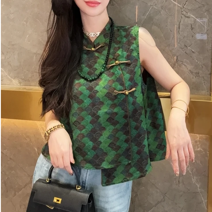 新中式轻奢夏季复古无袖马甲2025国风立领斜开襟气质百搭上衣