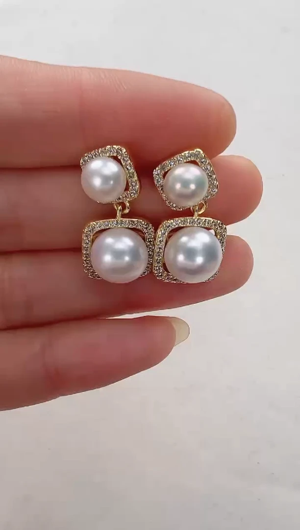 【闪购商品】淡水珍珠耳饰合金四方灵动