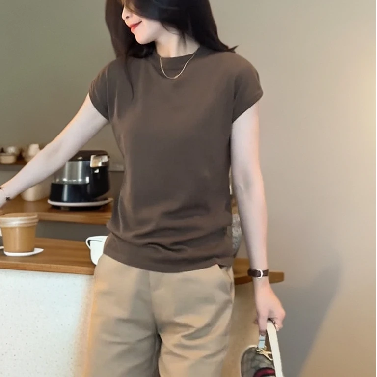 夏季简约气质薄款冰丝针织上衣一整天女装夏装套装新款爆款女式