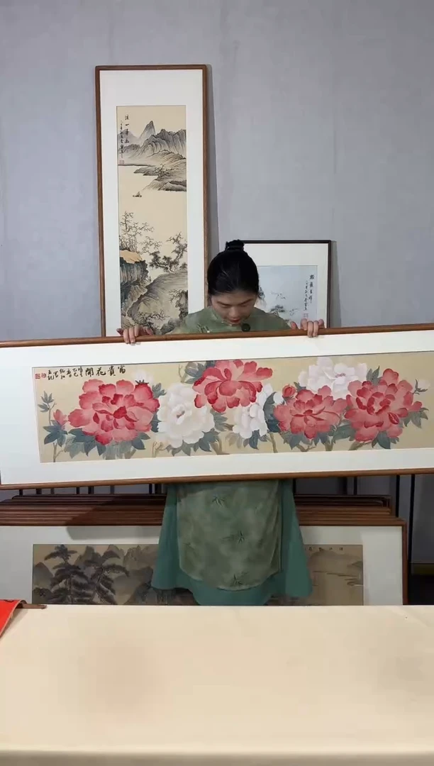 国画手绘*富贵花开52*172cm带框发货