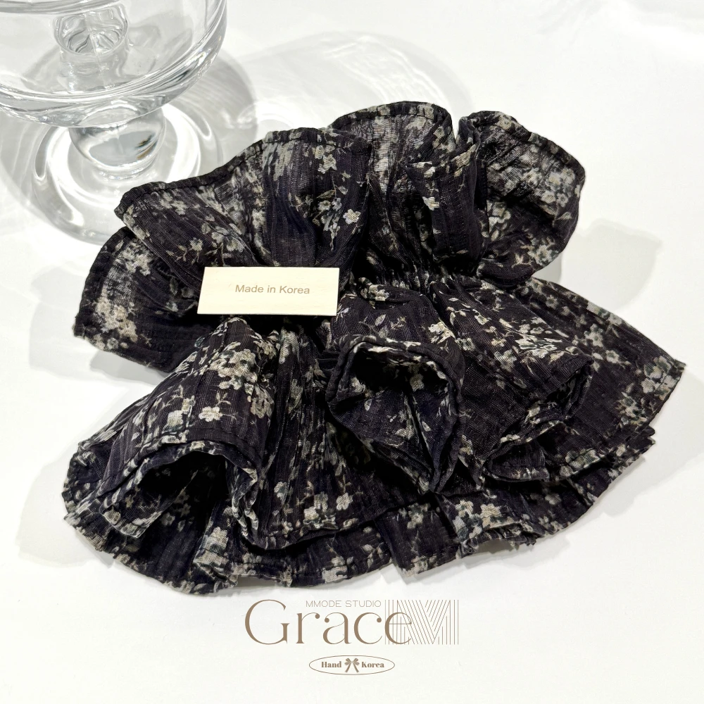 「复古系列-藏蓝花」韩国25盛夏百搭发绳发圈肠圈丸子头