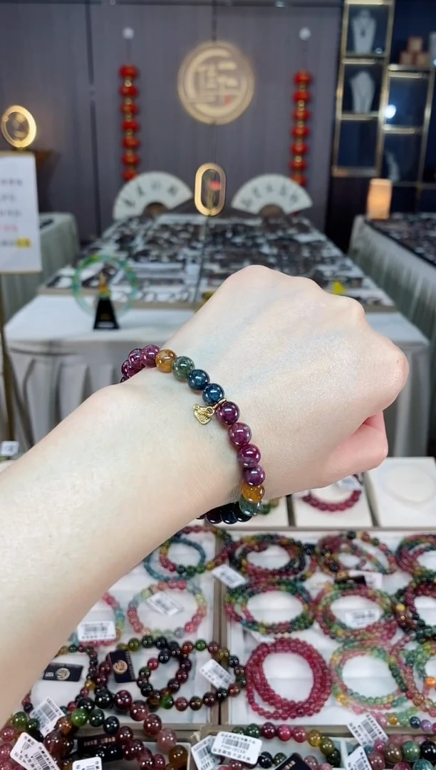未镶嵌老矿碧玺彩虹单圈手串7mm+碧玺hon多样性发一条