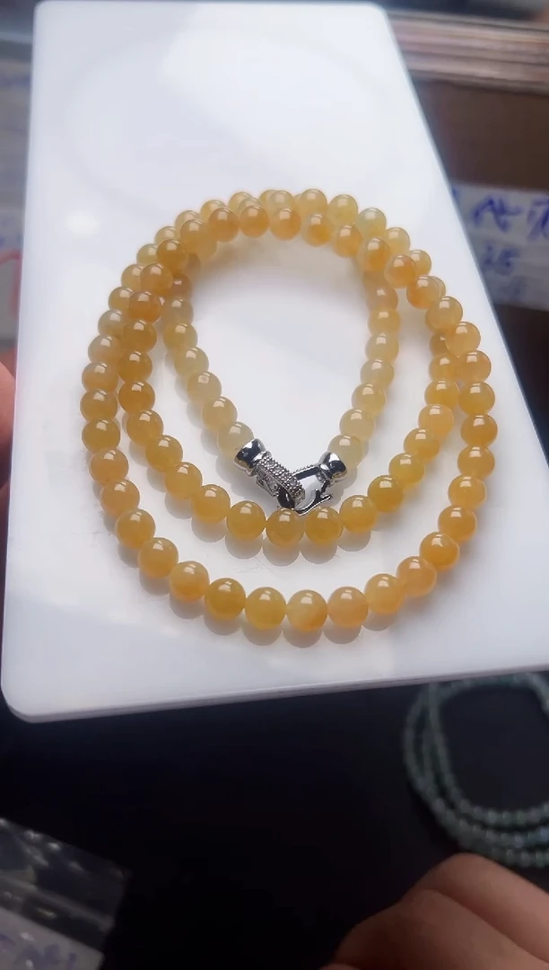 定制翡翠未镶嵌卡6+冰黄项链