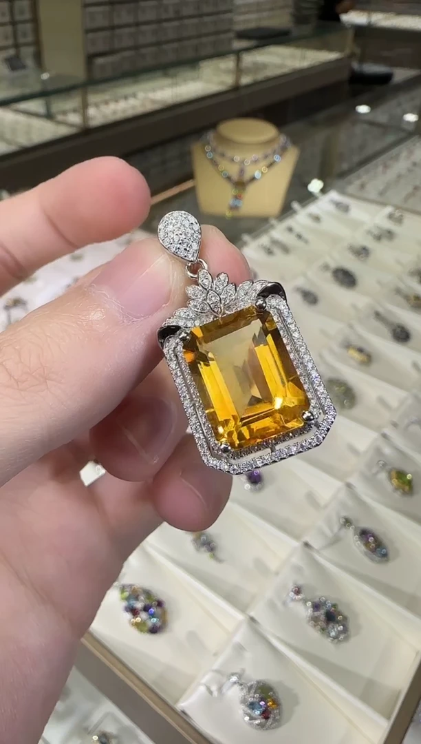 颈饰银S925镶嵌黄晶13*18mm浓金高级款