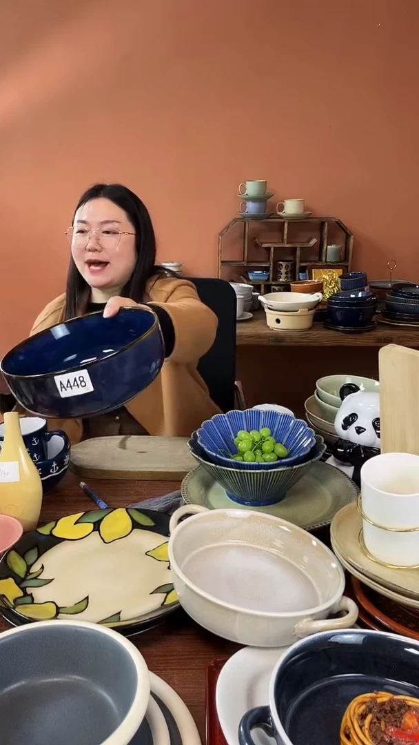 【闪购商品】碗A448陶瓷蓝色碗一件套微瑕