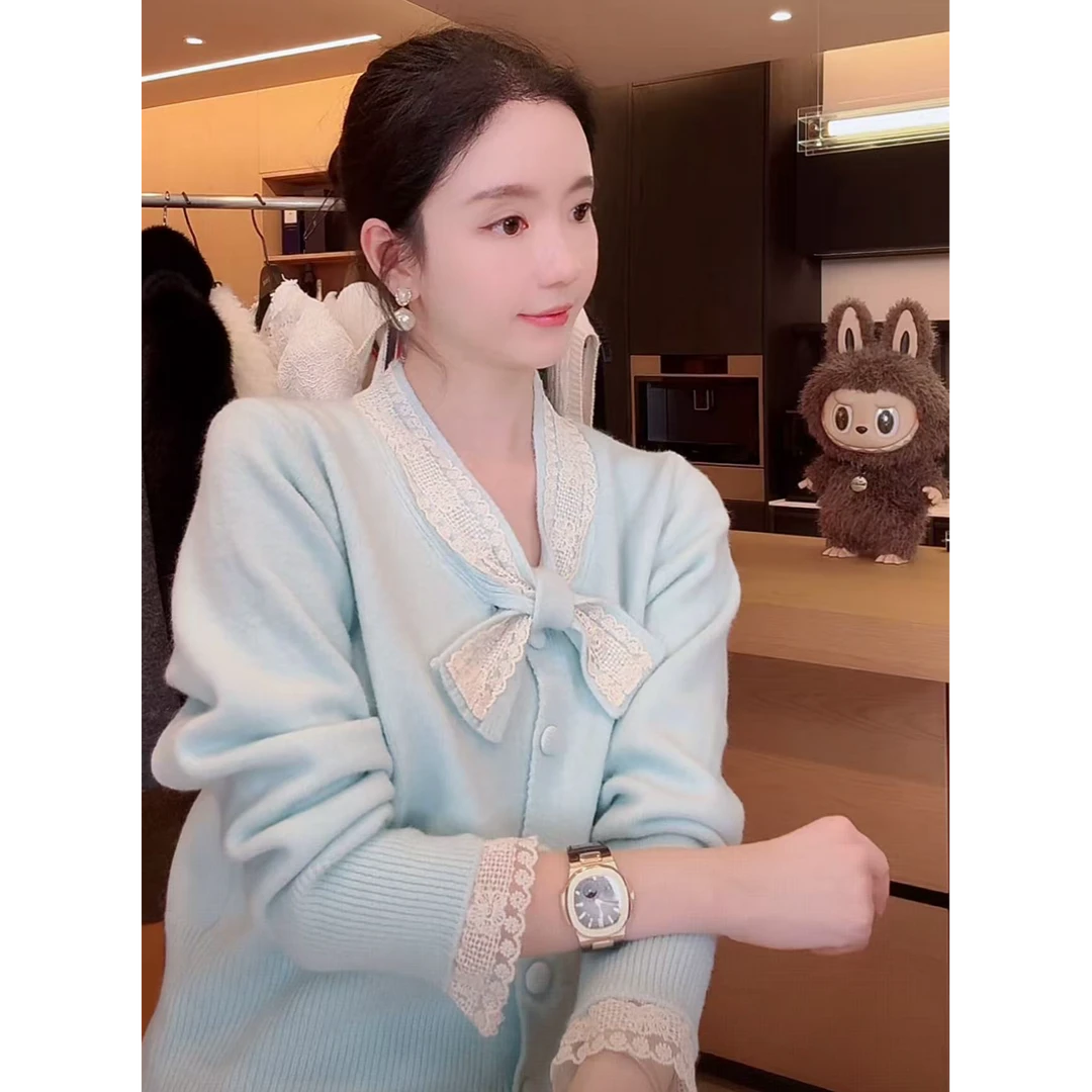Zwinnie/詹维尼【蕾丝蝴蝶结开衫】设计感细腻柔软开衫XH-WBH202511