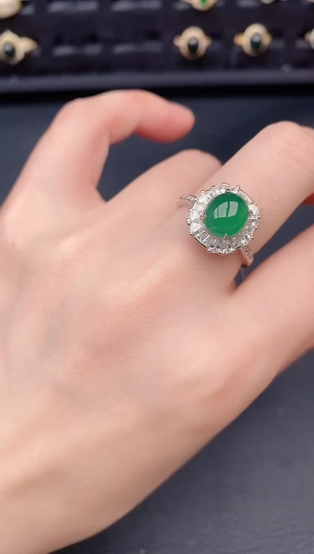 银S925镶嵌戒指翡翠天然a货翡翠183