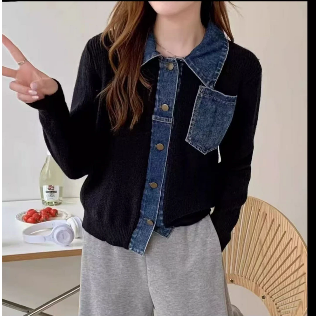 假两件上衣开衫复古港风女装针织拼接毛针织衫千金风