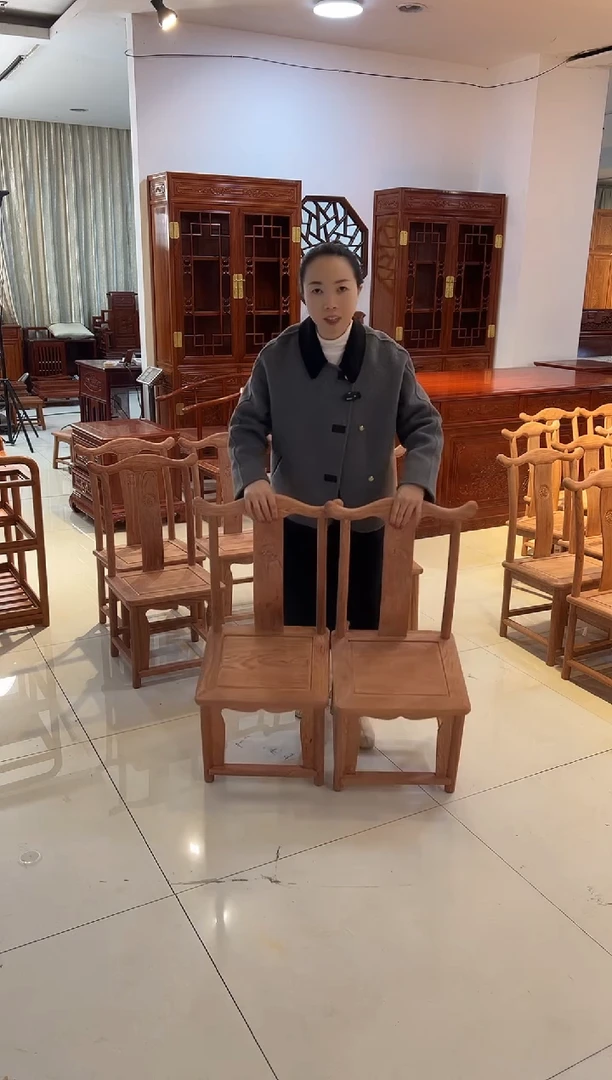 花梨木类端景台一对白胚小巴花小官帽椅34高