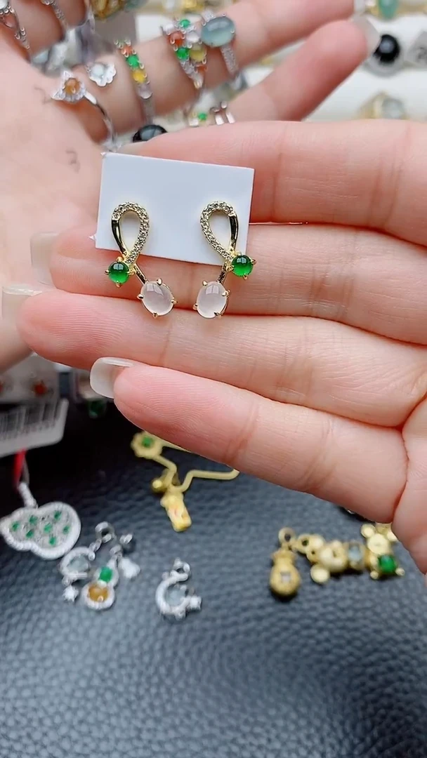 银S925镶嵌翡翠耳饰এ****࿐正品 纯天然翡翠