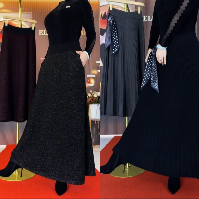 衣颖薇娜2503#秋冬新款针织大摆裙女士高腰流行上档次显瘦长款裙