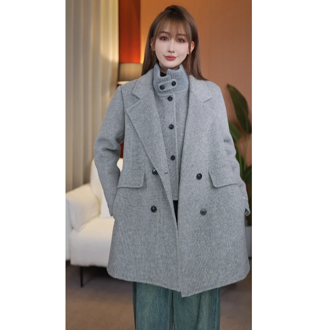 2025秋冬短款大衣保暖时尚毛呢外套西装气质小个子呢子中长款冬季