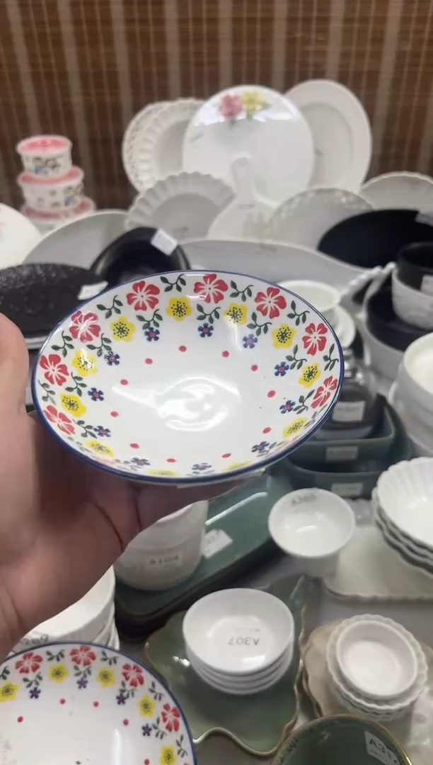 瓷【孤品】6寸蓝朵高脚果盘