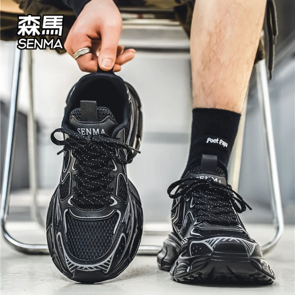 森马男鞋秋季新款厚底增高老爹鞋休闲透气网面鞋百搭个性黑色潮鞋