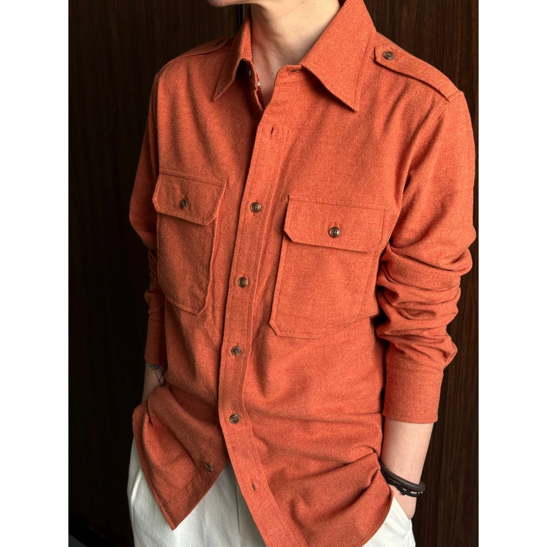 DANIELKATE男士春秋款经典纯棉复古牛仔工装长袖衬衫宽松衬衣