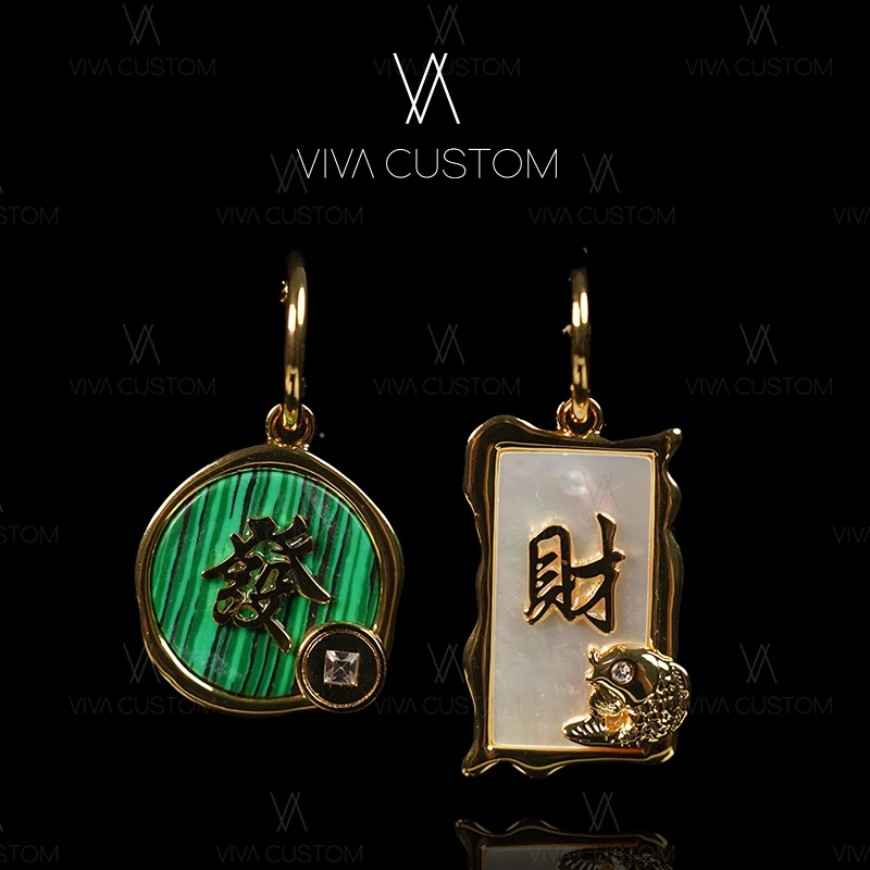 铜合金合成锆石耳饰 （潮酷系列）新中式高级感发财耳环