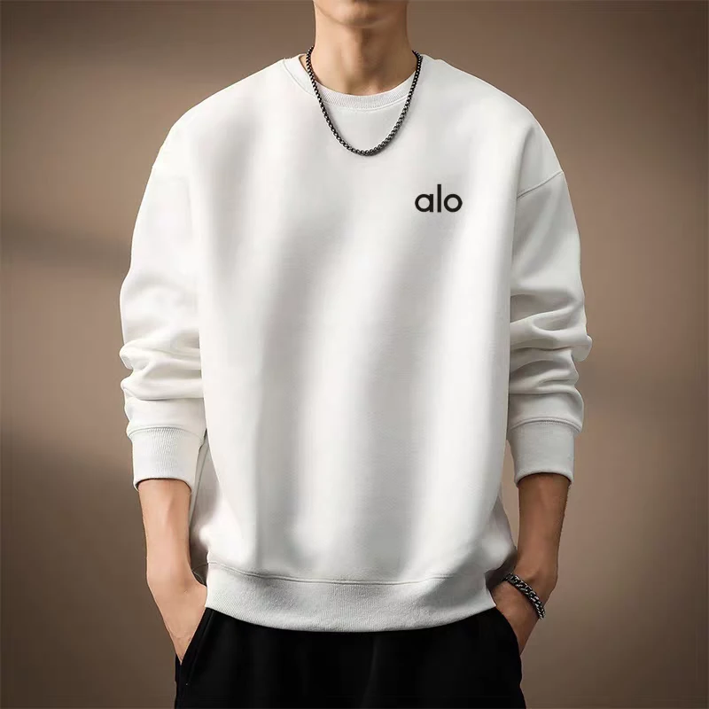 alo三标2025秋冬款男士加绒圆领休闲卫衣长袖T恤春秋卫衣宽松圆领