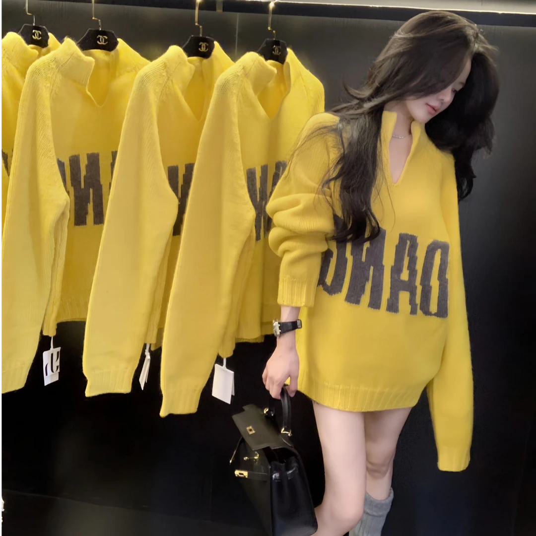 慵懒风宽松针织毛衣韩版字母显瘦秋季新款毛针织衫气质洋气上衣女