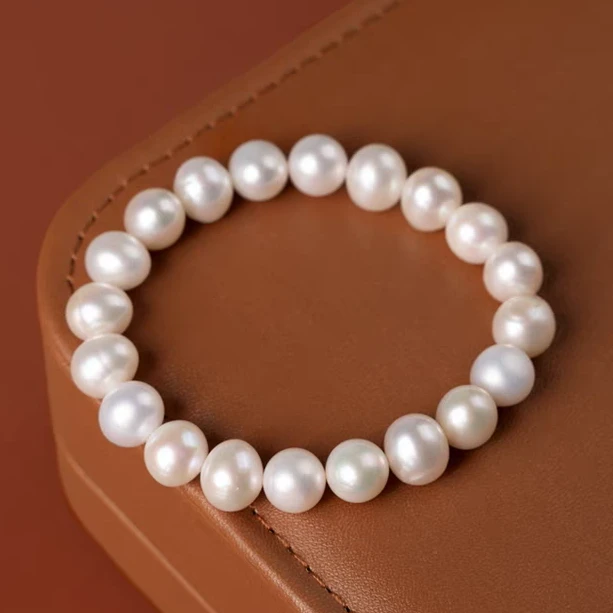 【月华凝霜】9-10mm近圆白色珍珠手串