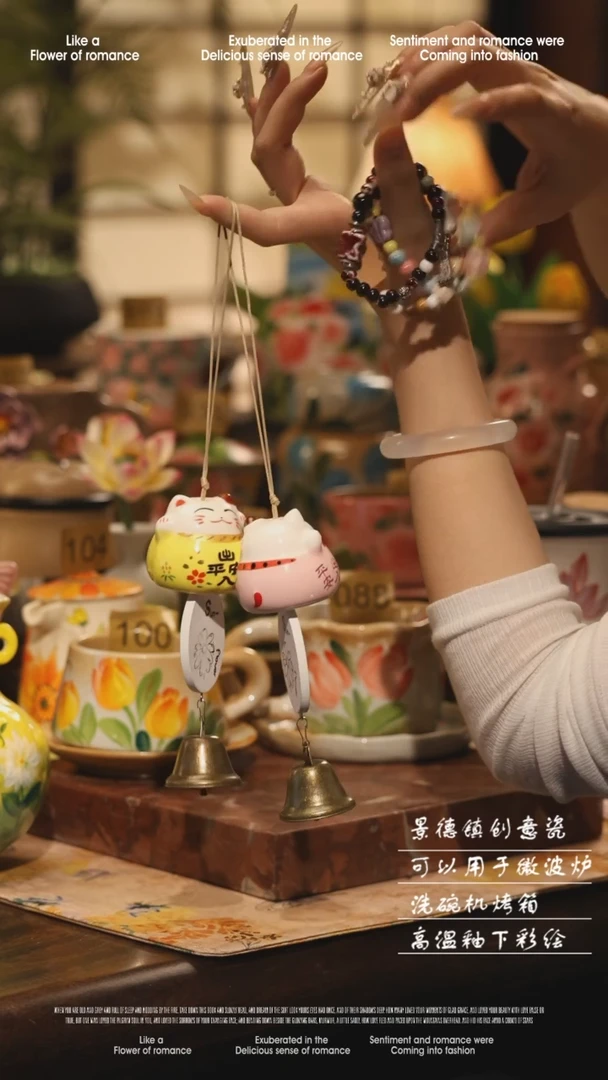 陶瓷一对景德镇高温手绘釉下彩设计师款式