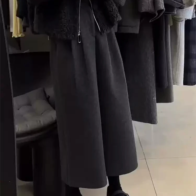 韩版高腰气质毛呢阔腿裤2025秋冬拼接八分裤休闲裤双面女装百搭