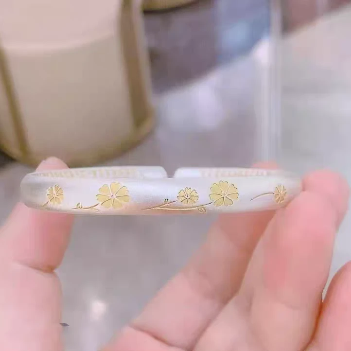 足银手镯 13号链接 足银金线莲心经手镯手镯女手链手饰轻奢气质