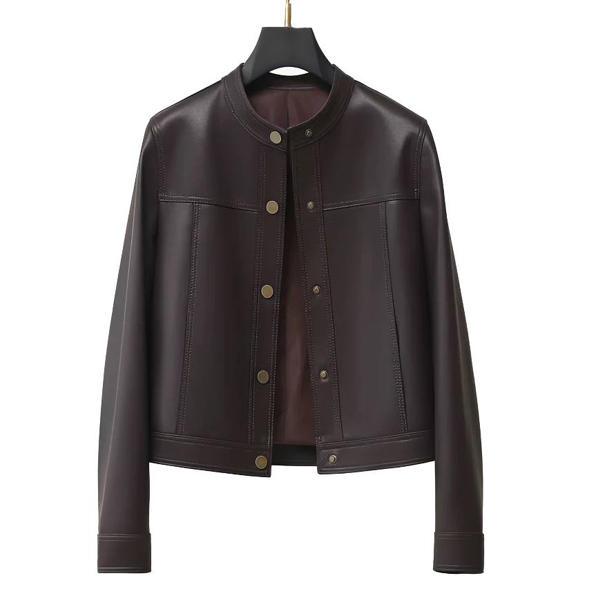 圆领韩版蛋白软皮皮衣外套女/秋季爆款2025新款/秋季宽松短款皮衣