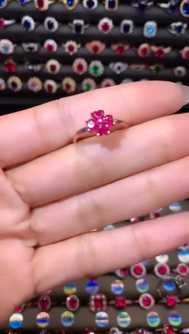 【闪购商品】红宝石戒指银S925镶嵌玫瑰金