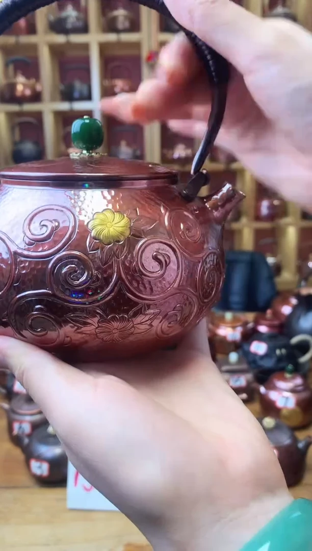 茶具繁花似锦800ml提梁烤色錾刻壶